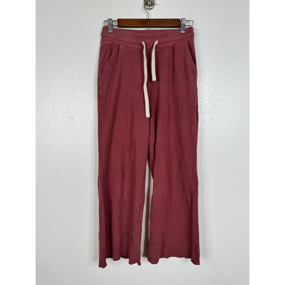 Pact Organic Cotton Waffle Knit Lounge Pants Rose Red Wide Leg Drawstring Small